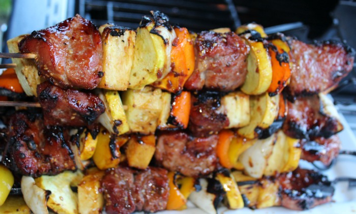 These Grilled Teriyaki Pork Kabobs are easy to make and full of amazing flavor. Use your favorite vegetables to pair up with the meat and sauce for kabobs.