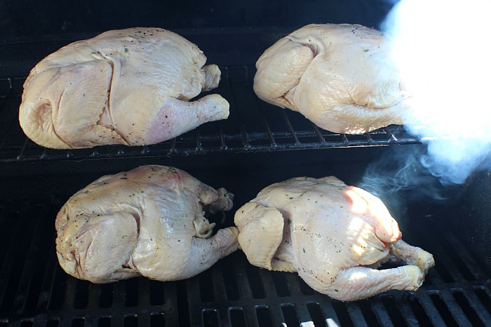 Cornish Game Hens In Gas Grill With Smoke From Cold Smoke Generator