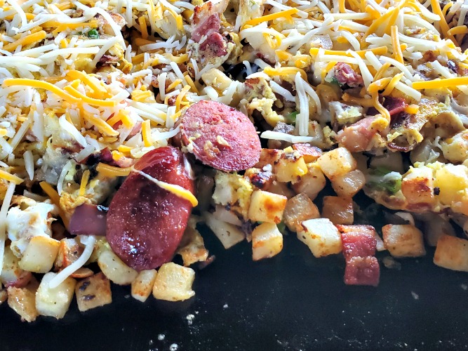 Blackstone Breakfast Hash Recipe can be made out of anything for breakfast! Potatoes, sausage, bacon, eggs, cheese, vegetables, and other possibilities! 