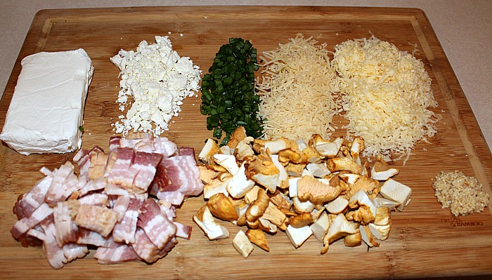 Chicken Alfredo Ingredients on a cutting board