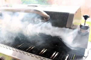 Smoke Cheif Cold Smoke Generator Billowing Smoke out of gas grill