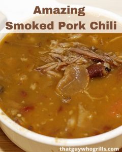 This Smoked Pork Chili is the perfect way to use up left-over smoked pork! Pork shoulder is a great budget friendly roast to pick up, smoke, and makes the perfect meat to use to make a chili out of next day! The chili is the perfect start it and forget it stovetop dinner that will leave your house smelling amazing too!