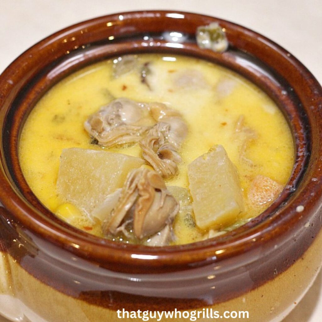 White Wine Clam Chowder in a soup crock
