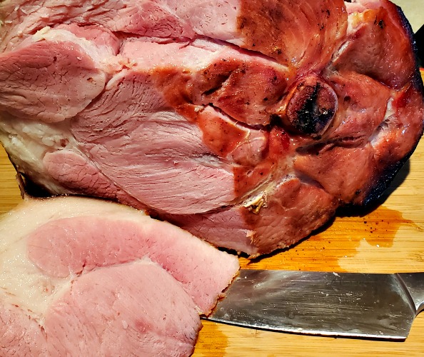 Sliced Smoked Ham on a cutting board