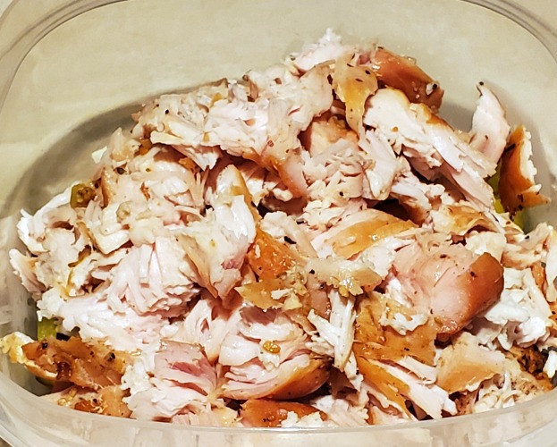 Shredded smoked Chicken Breasts In container 