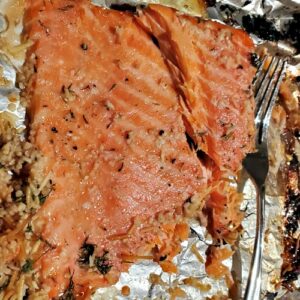 Smoked salmon before shredding for salmon salad