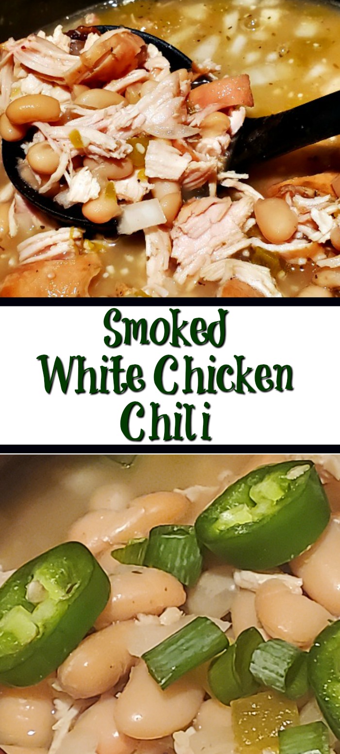 Smoked White Chicken Chili Recipe takes comfort food up to another level! Used smoked chicken breast to give even more flavor to the chili and warm you up!