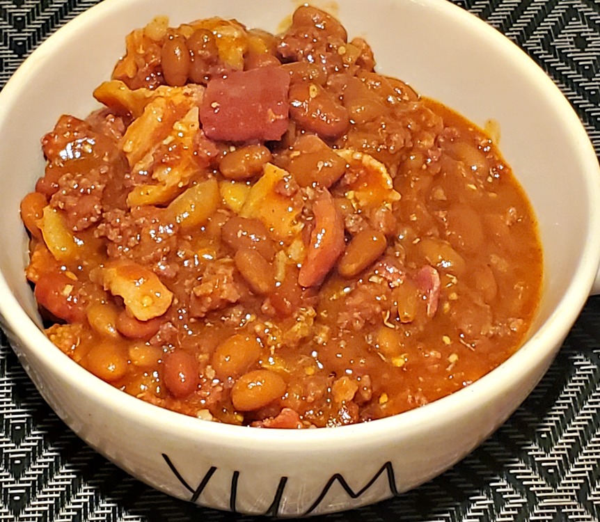 Smoked Baked Beans Served In Bowl