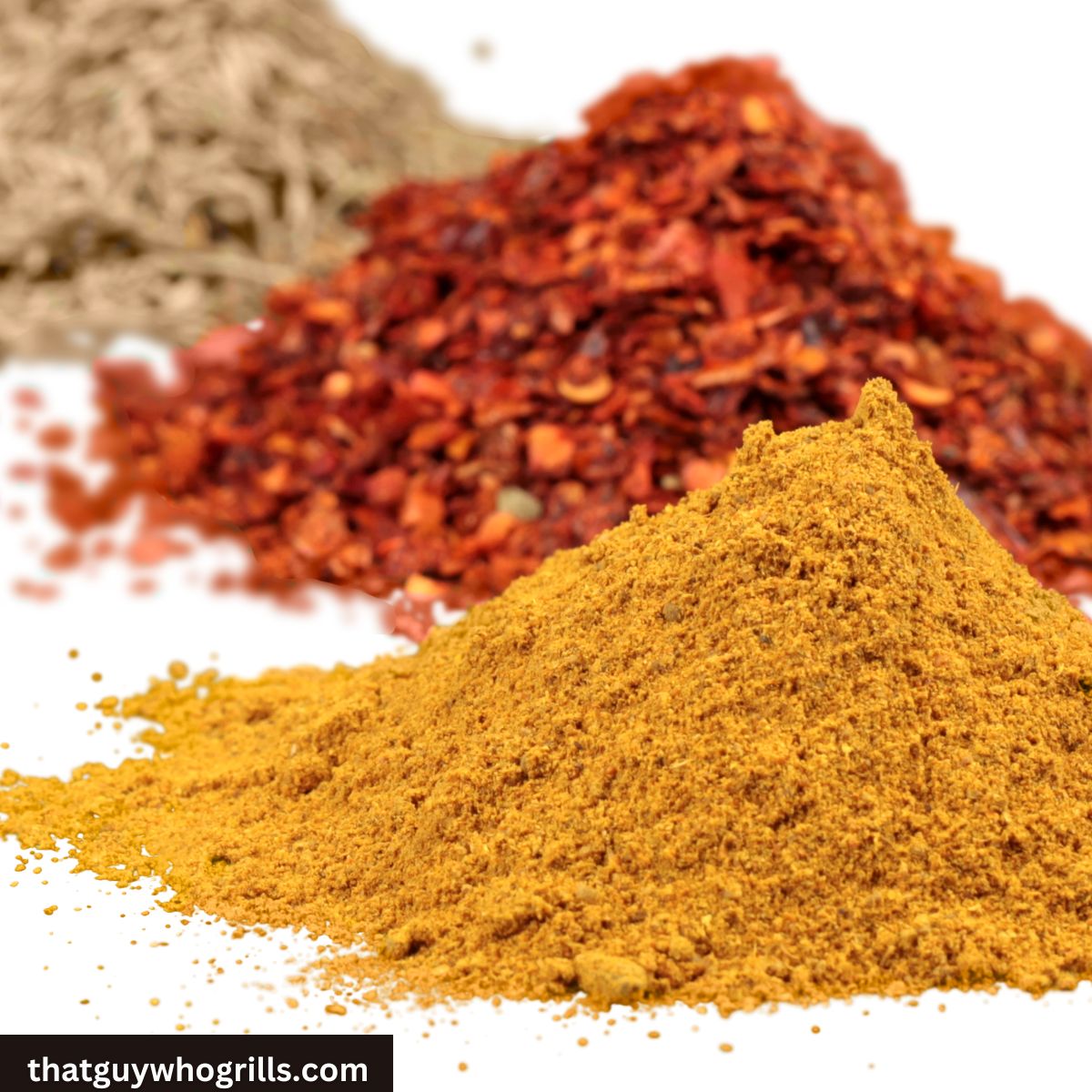 Seasonings piled on a white surface 