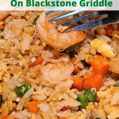 Shrimp Fried Rice On Blackstone Griddle is perfect quick weeknight dinner to make up! Make on Blackstone to keep the kitchen clean & quick clean up!