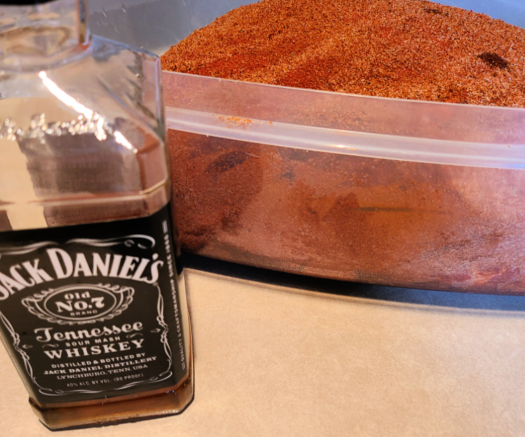 Jack Daniels Bottle With Rubbed and Injected Pork Shoulder 