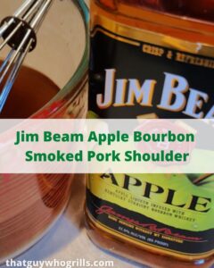 This Jim Beam Apple Bourbon Smoked Pork Shoulder is perfect to smoke a roast to make into shredded pork! Injection and rub make tender meat! Use a metal injector for easy injection to the pork shoulder. Smoke low and slow, this is perfect to make on Pit Boss Smoker or any pellet smoker!