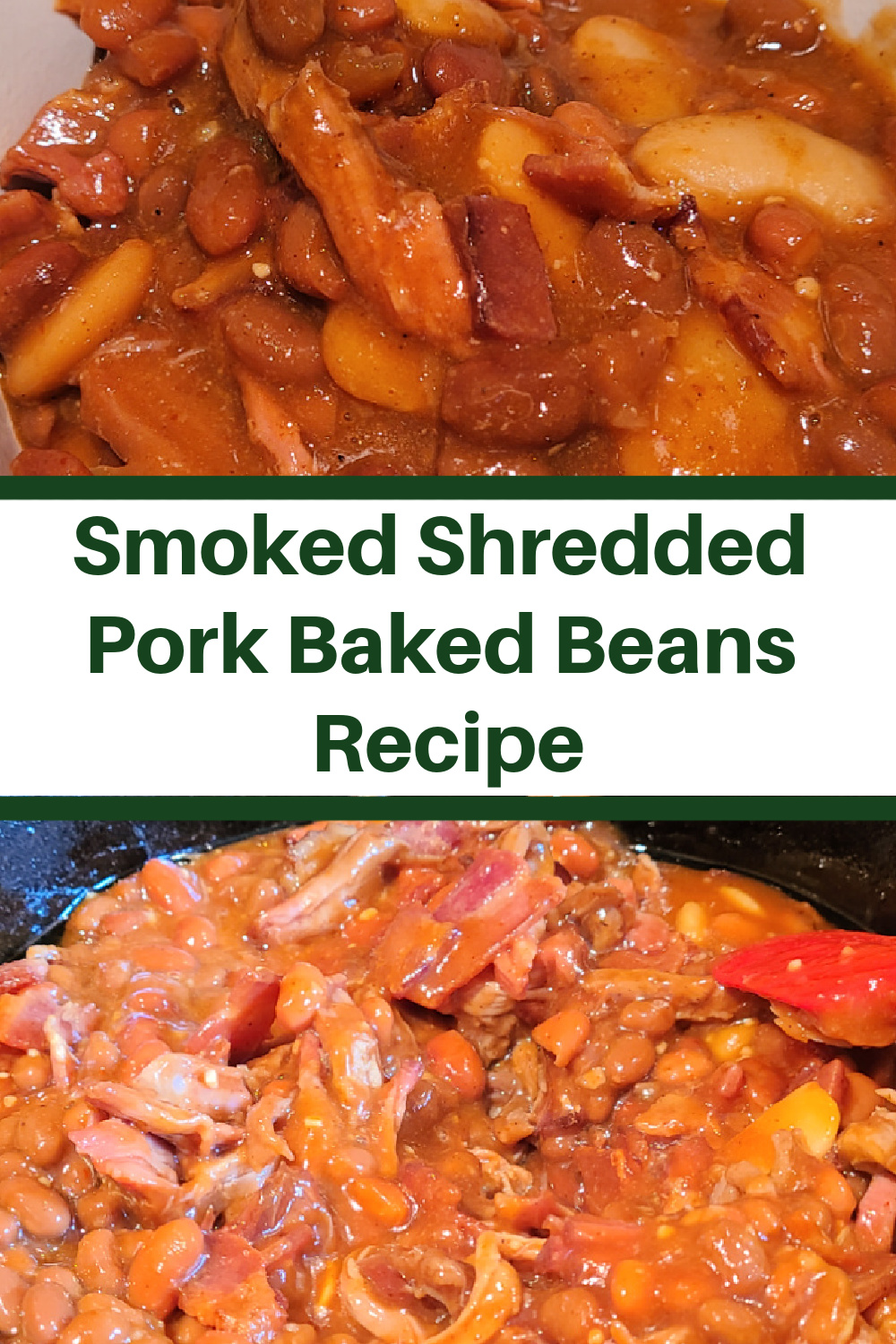 This Smoked Shredded Pork Baked Beans Recipe is the perfect side dish to use up leftover shredded pork! Plus it also makes a great lunch as well! Smoke these beans in a cast iron dutch oven to add more flavor to the beans as well! This is perfect to serve at a bbq or family get-together.