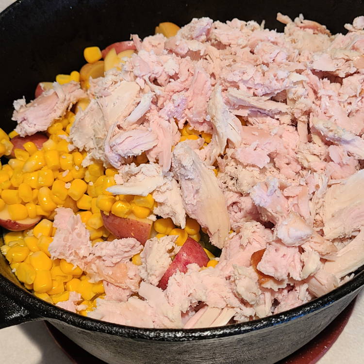 Smoked Turkey Chowder Before Broth in dutch oven 