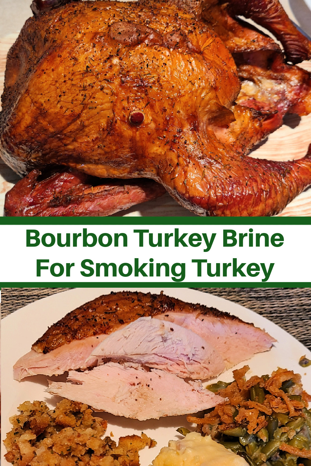 Bourbon Turkey Brine For Smoking Turkey! Perfect to make with Jim Beam Apple Bourbon, plus fruit in the brine and a butter injection! This bourbon brined turkey makes for perfect Thanksgiving dinner!