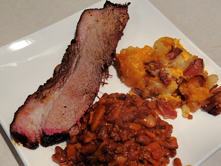 Smoked Brisket With Beans And Cheesy Potatoes
