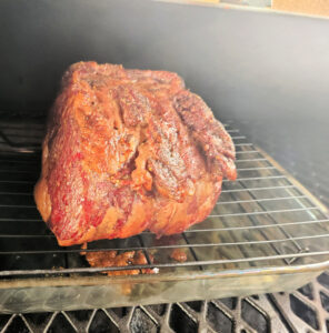 Smoked Prime Rib on a Rack in a pit boss pellet grill