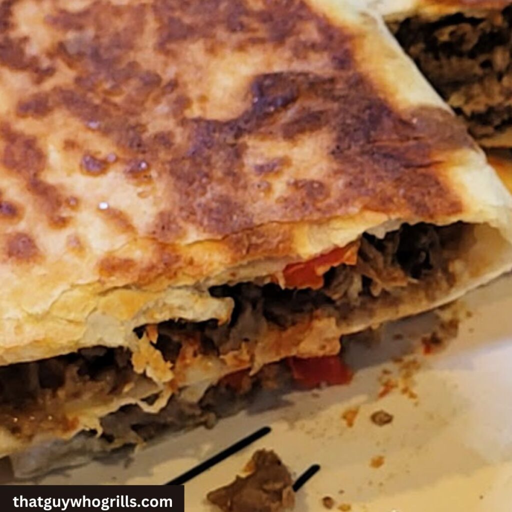 Philly Cheese Steak Quesadilla On Plate

