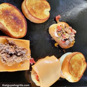 Philly Cheesesteak Grilled Cheese Cooking on blackstone griddle