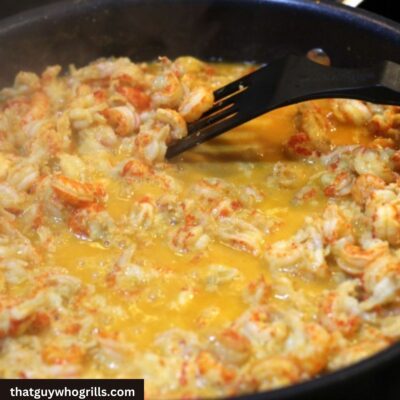 Crawfish tailmeat cooking in butter garlic for crawfish chowder
