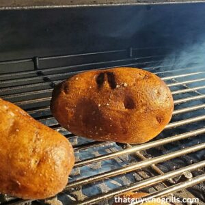 Smoked Baked Potatoes Smoking on top rack of pellet grill