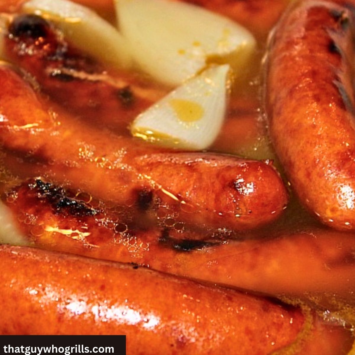 Grilled Bratwurst in onion and chicken broth