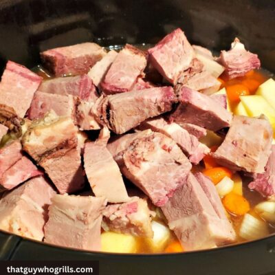 Slow Cooker Smoked Brisket Stew Recipe in crockpot before cooking