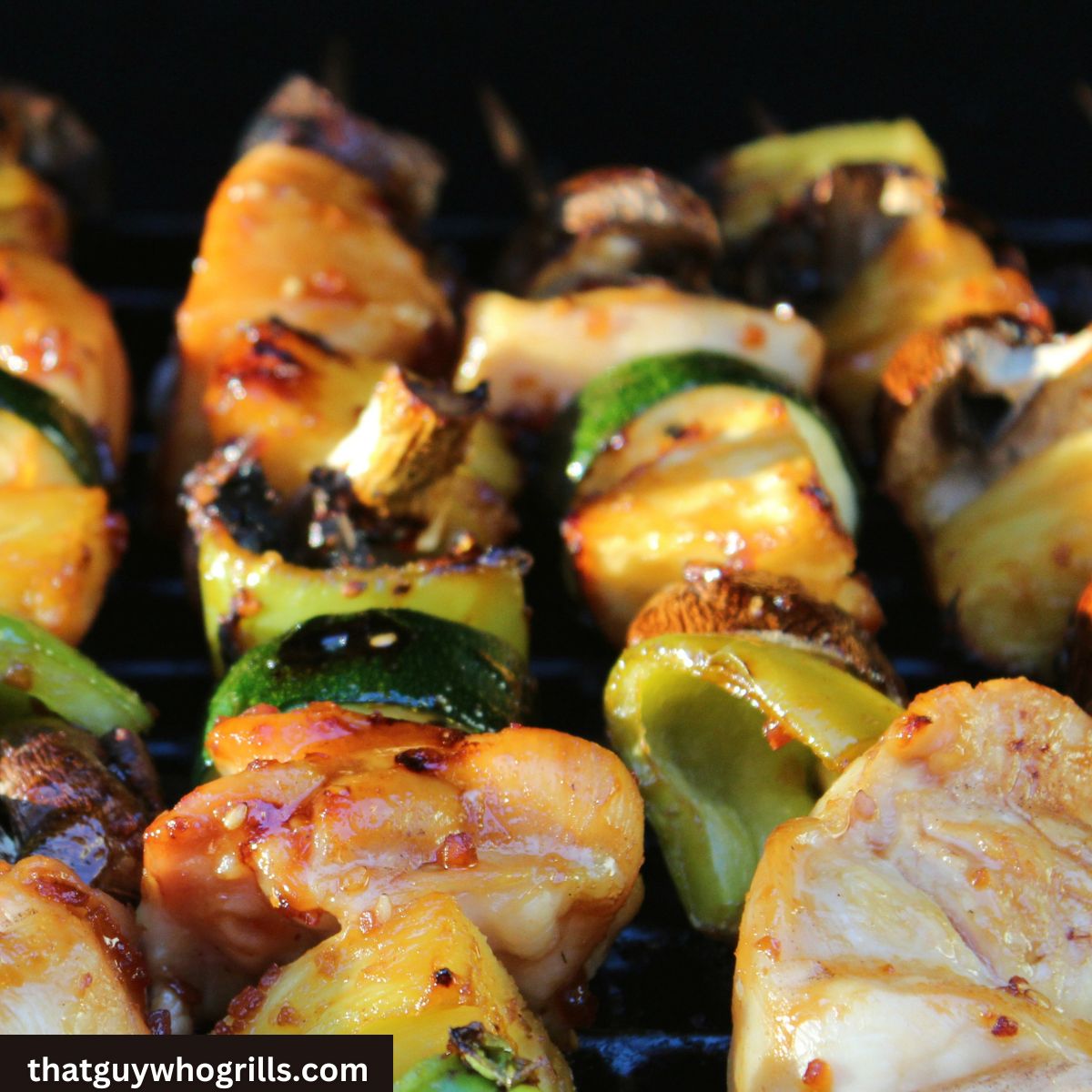 Grilled Teriyaki Chicken Kabobs cooking on grill