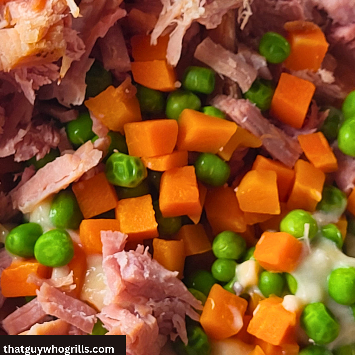 Smoked Ham Shredded Mixed with peas and carrots