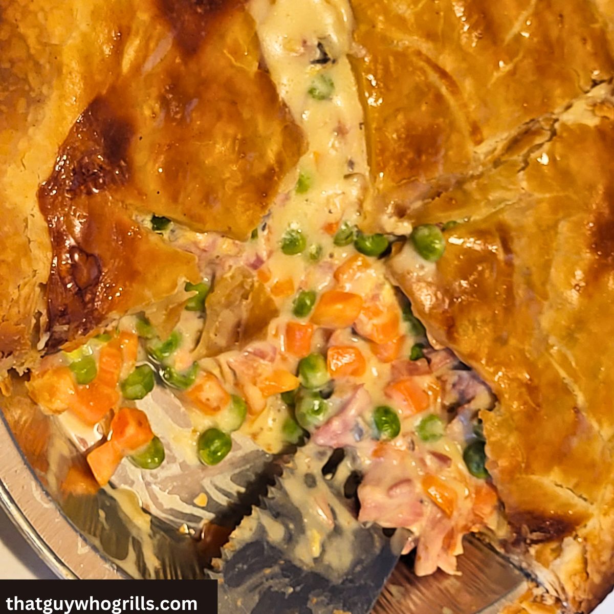 Smoked Pot Pie With Slices Missing from it