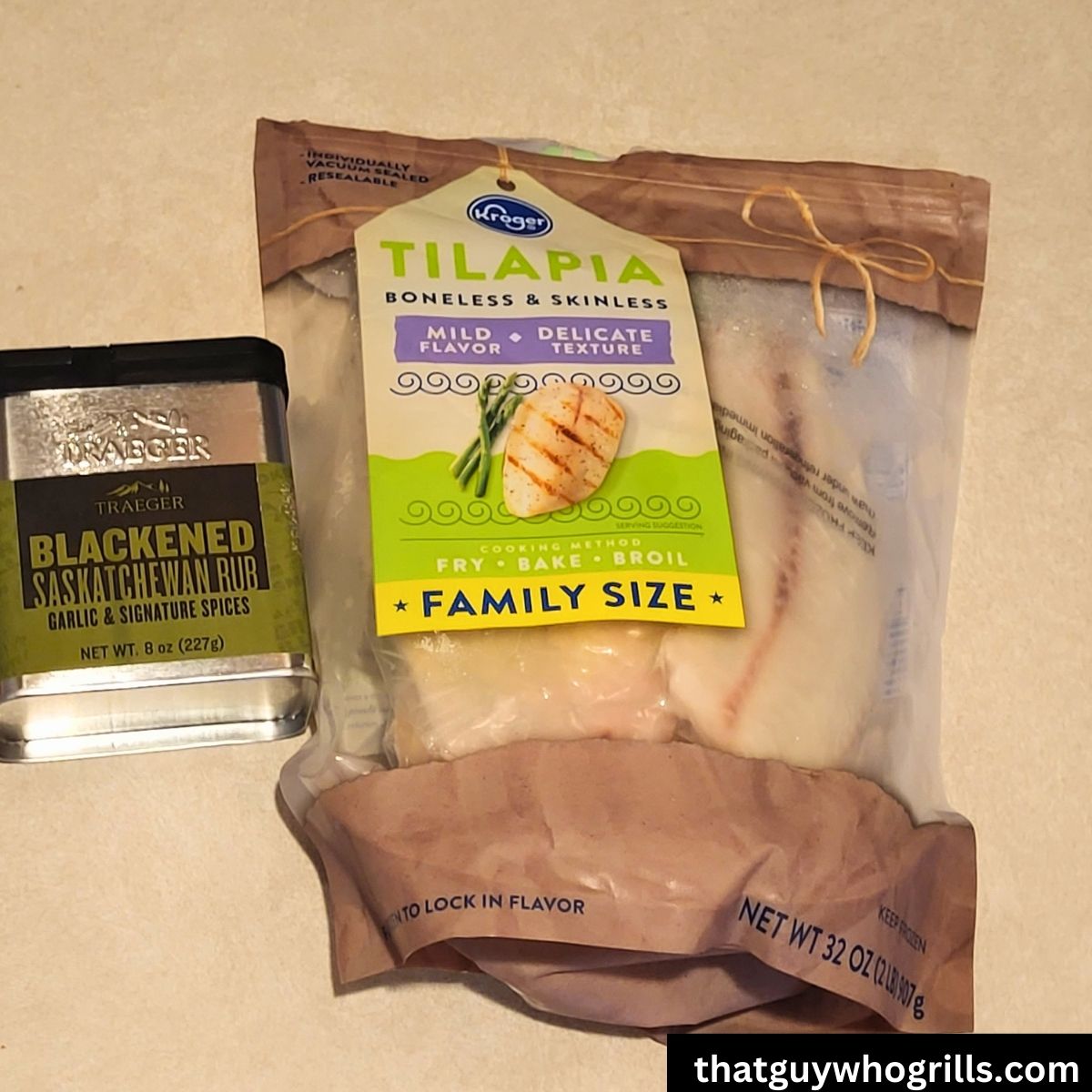 Frozen tiliapia fillets with Traeger Saskatchewan rub