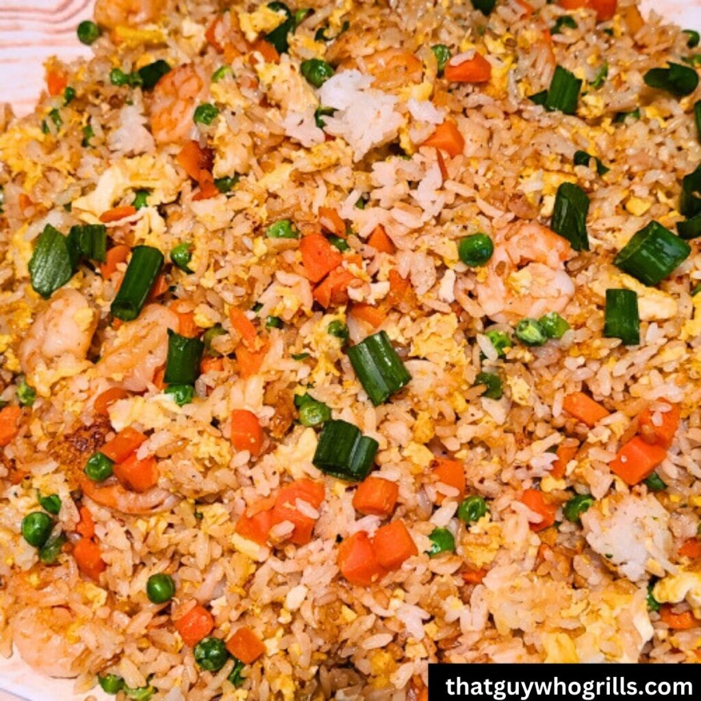 Shrimp fried rice served on a platter